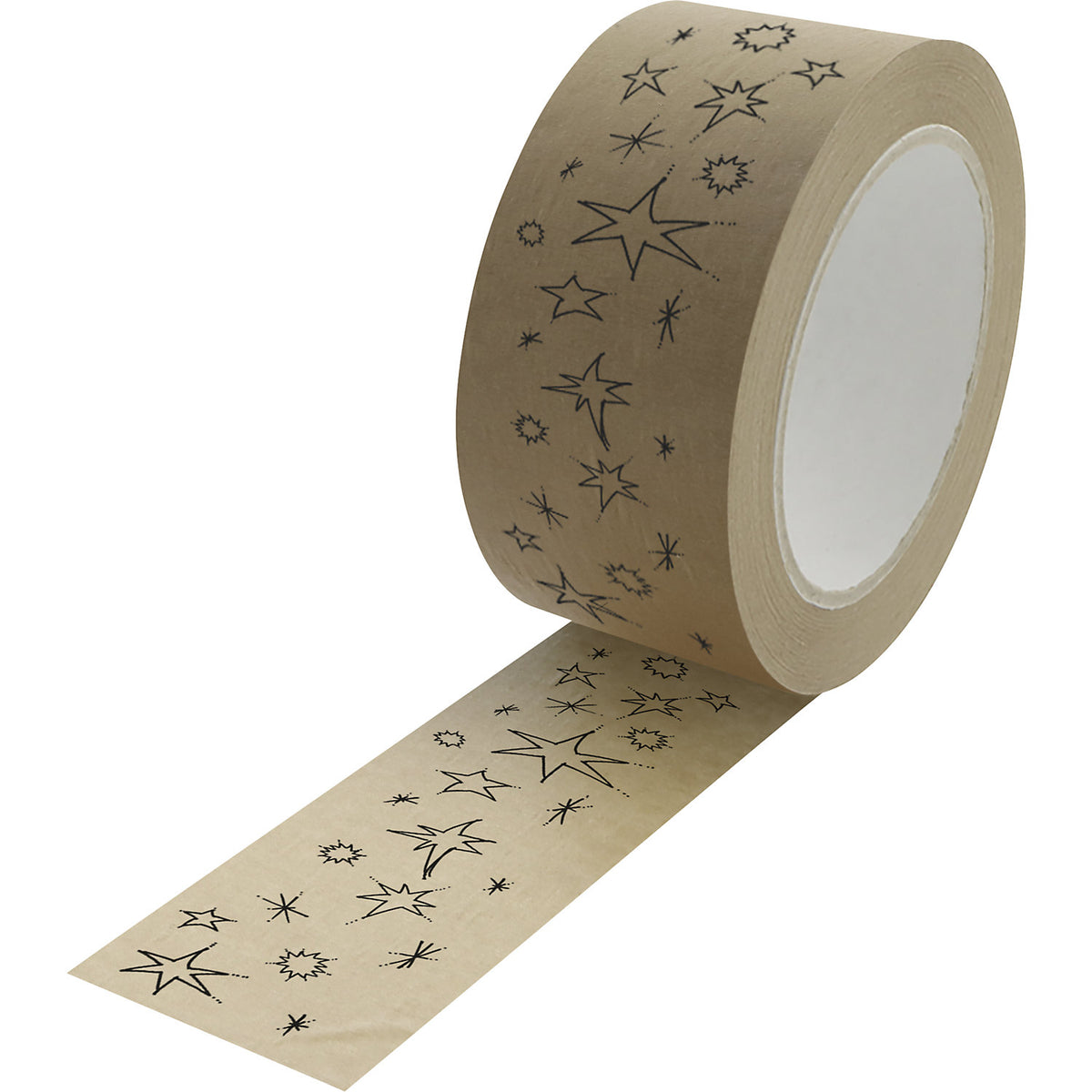 Stars paper packaging tape, natural, pack of 6 rolls, LxW 50 m x 50 mm.