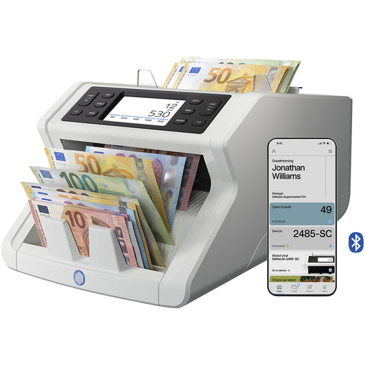 Banknote detector 2485-SC, 8-fold authenticity check, currency EUR.