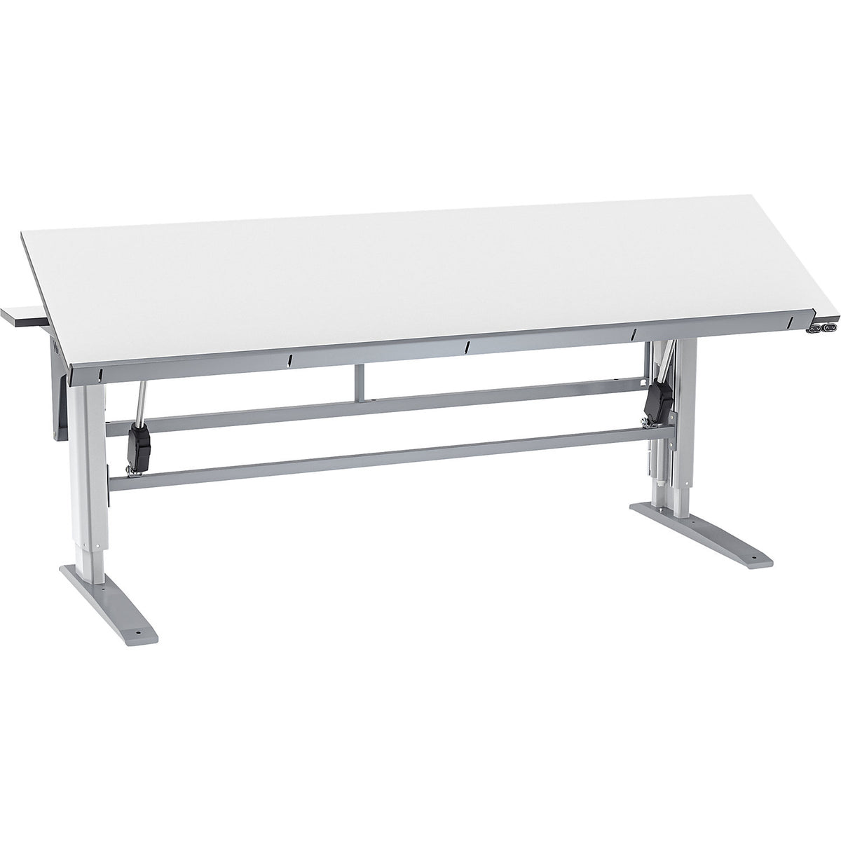 Electric work table with tilting tabletop, electrically height adjustable, panel WxD 2200 x 800 mm.