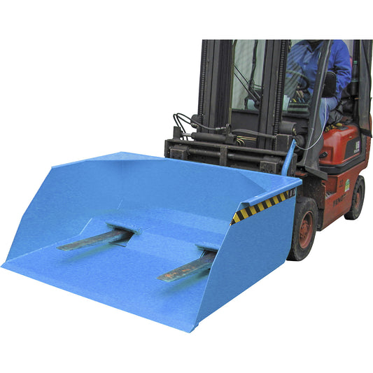 BSM stacker bucket, mechanical with opening for fork tips, capacity 1.5 m³, light blue RAL 5012.
