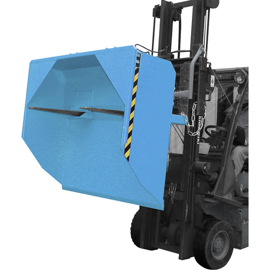 BSM stacker bucket, mechanical with opening for fork tips, capacity 1 m³, light blue RAL 5012.