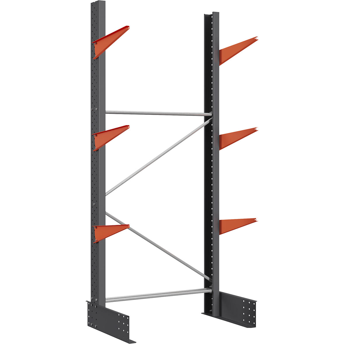 Light cantilever racking unit, single-sided, HxW 2500 x 500 mm, upright spacing 800 mm, standard shelf unit.