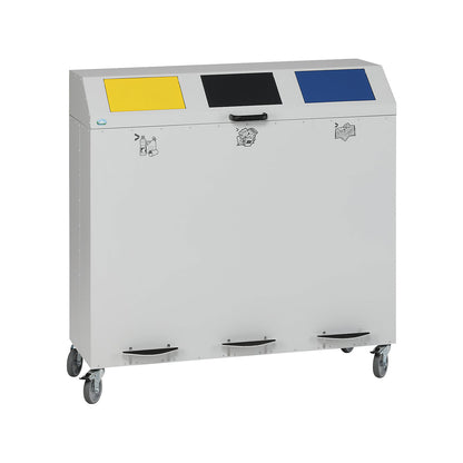 Recycling sorting system, mobile, capacity 3 x 65 l, light grey.