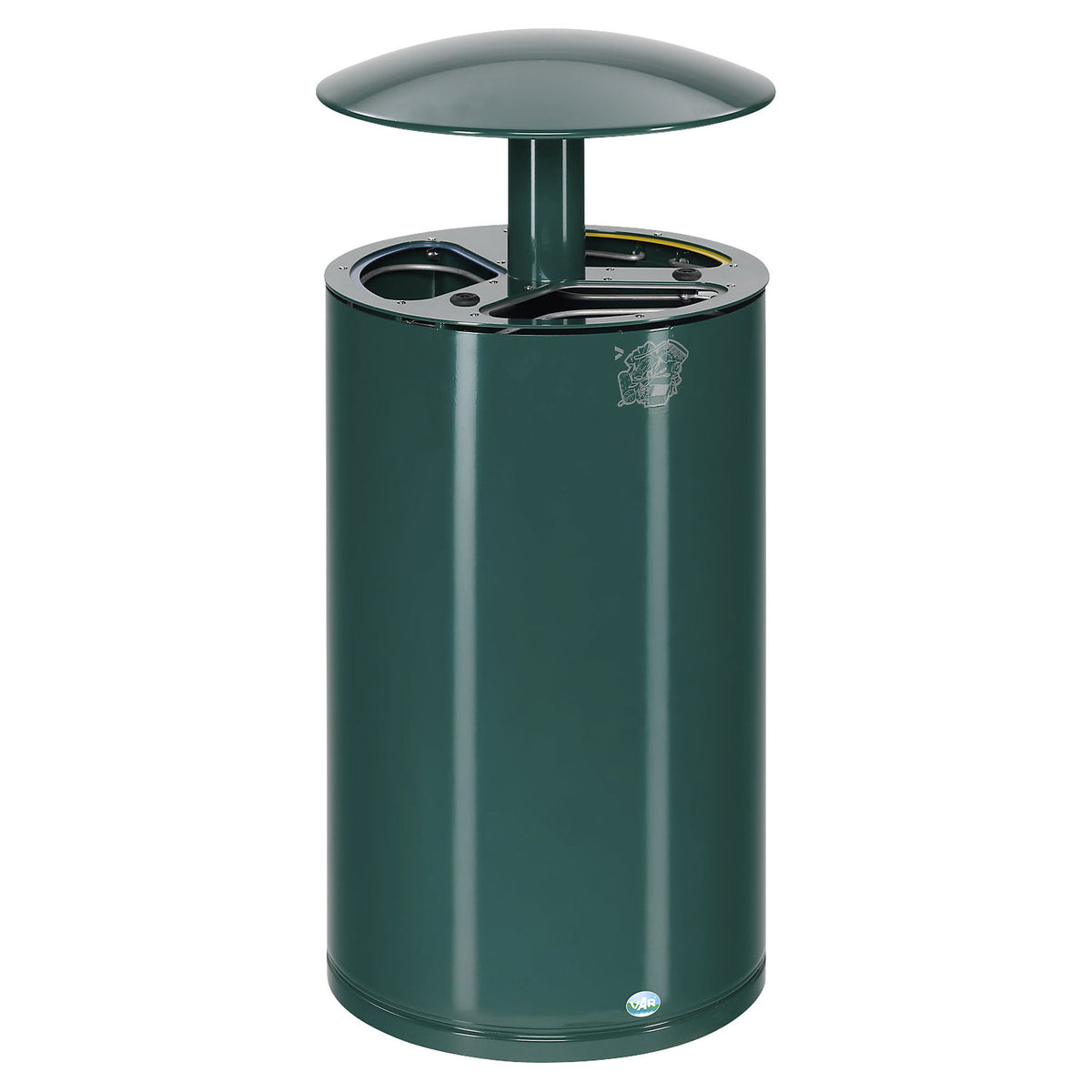 Recycling collector for outdoor use, with roof, moss green.