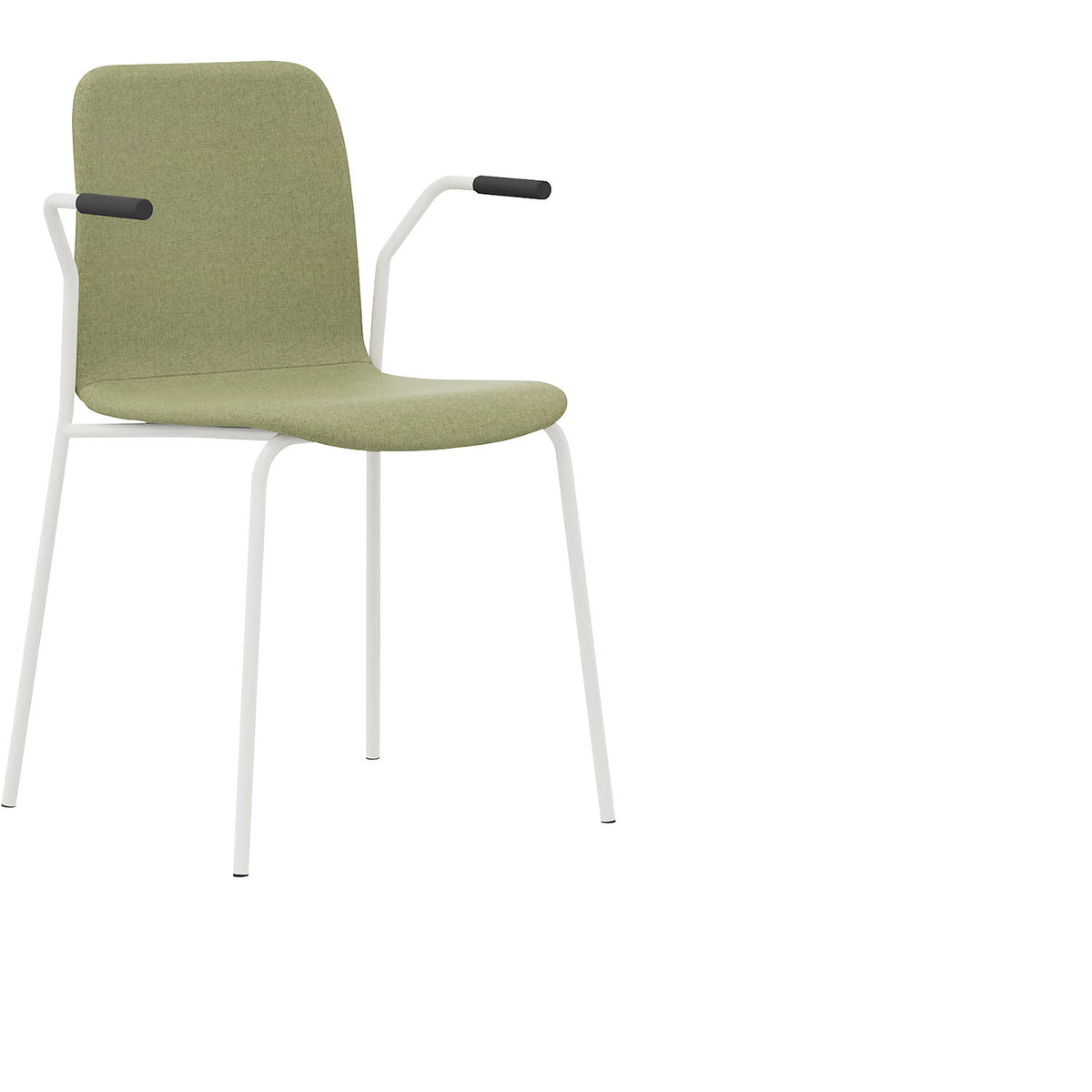 Chair Tobi, 4-legged, pack of 4, white, green, with arm rests.