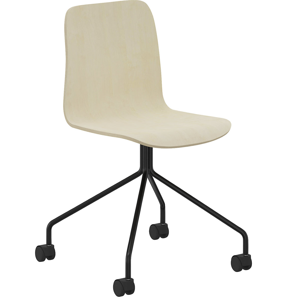 Chair Tobi, star base with castors, pack of 4, black, birch, without arm rests.