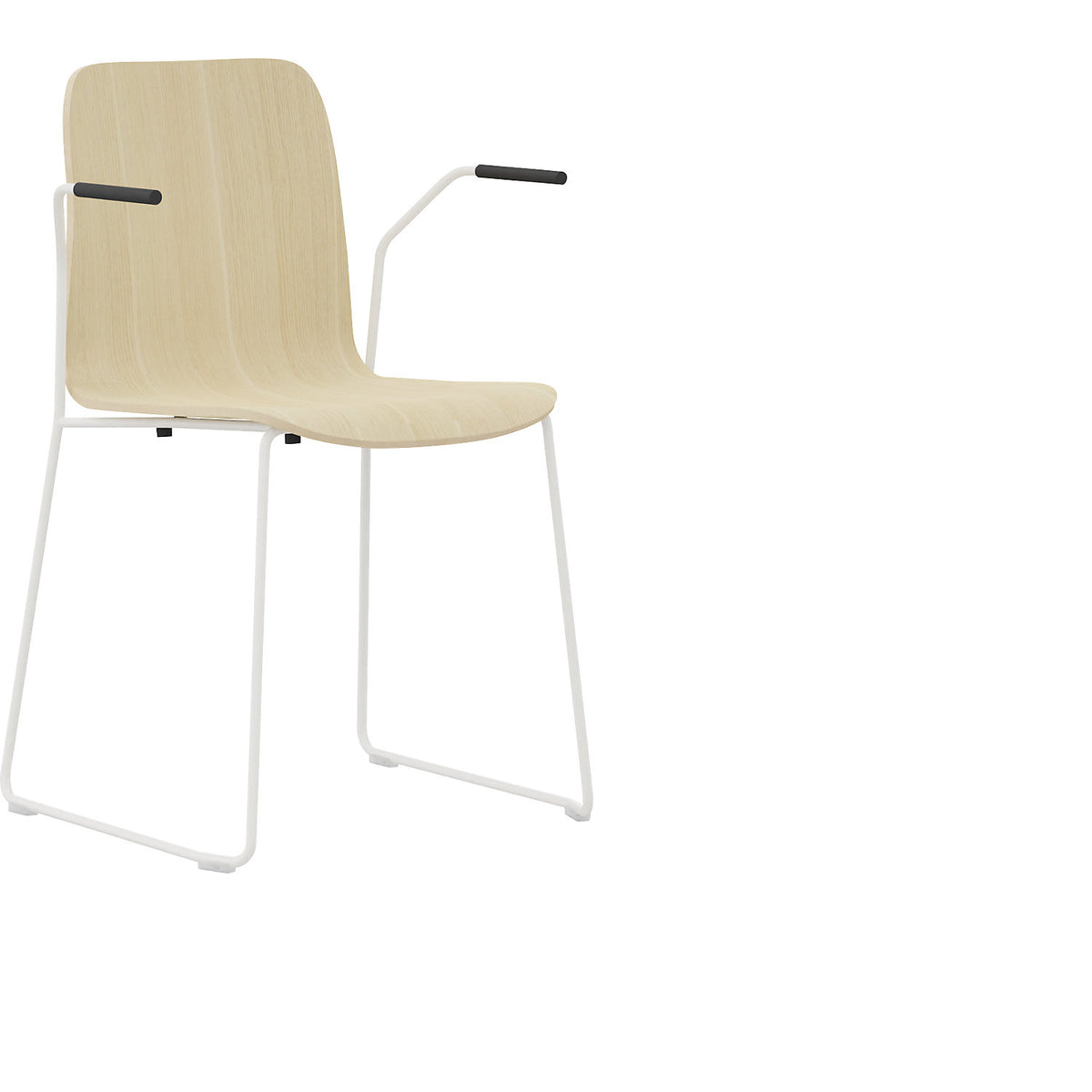 Chair Tobi, with sled base, pack of 4, white, oak, with arm rests.