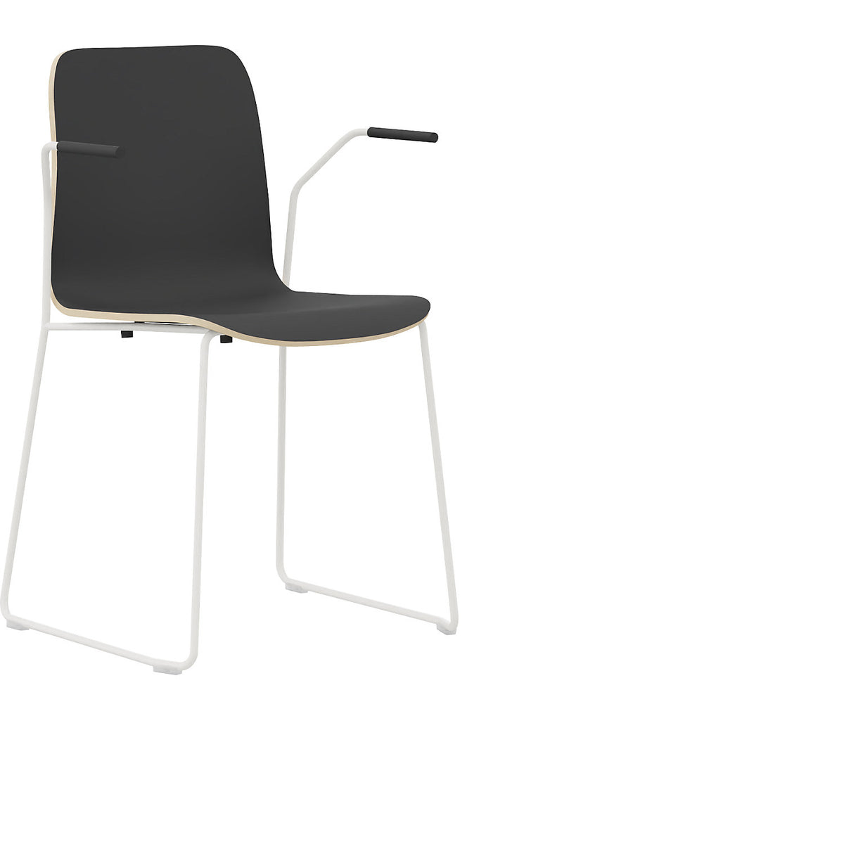 Chair Tobi, with sled base, pack of 4, white, black, with arm rests.