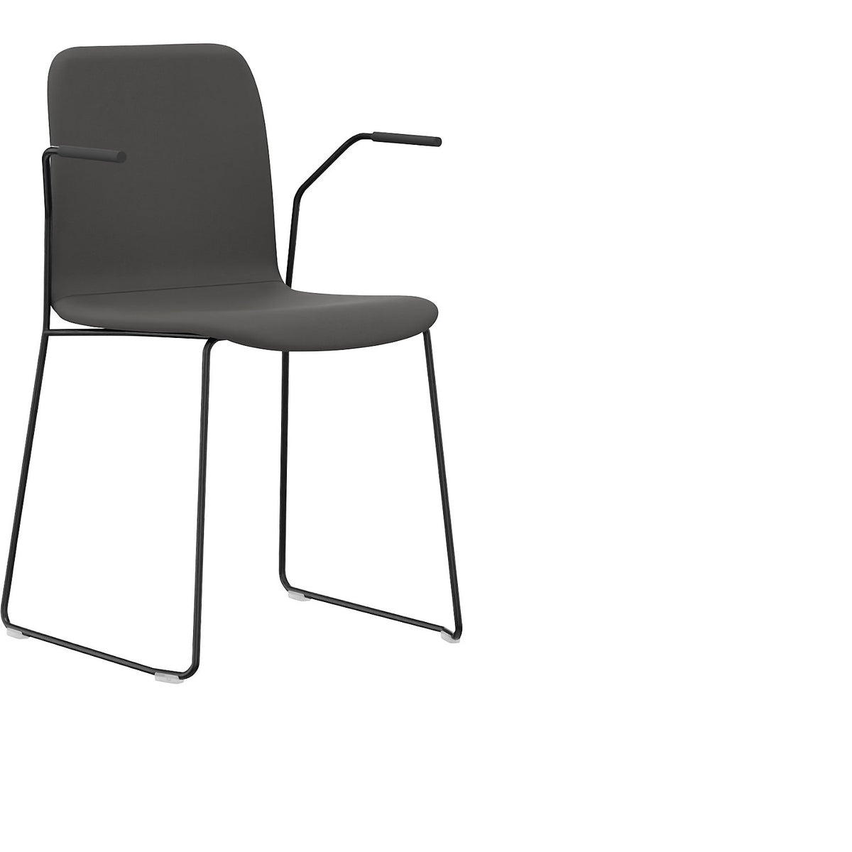 Chair Tobi, with sled base, pack of 4, black, charcoal, with arm rests.