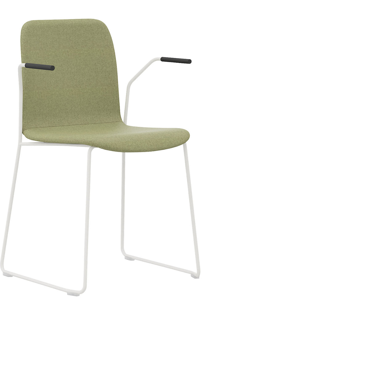 Chair Tobi, with sled base, pack of 4, white, green, with arm rests.