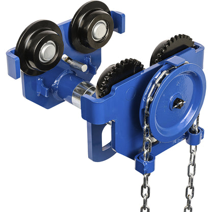 Geared trolley GTM, steel, max. load 3000 kg, gripping range 100 - 203 mm.