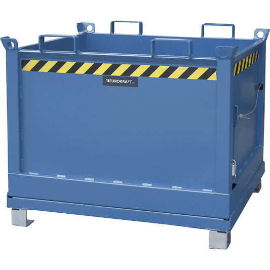 Hinged bottom skip, capacity 0.75 m³, gentian blue RAL 5010.