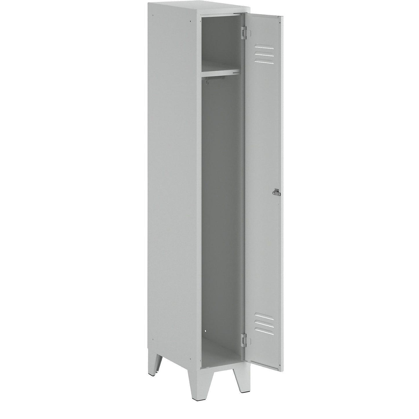 Berlin 2 clothes locker, 1 compartment, light grey, width 300 mm, flat roof shape.