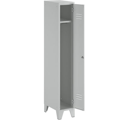 Berlin 2 clothes locker, 1 compartment, light grey, width 300 mm, flat roof shape.
