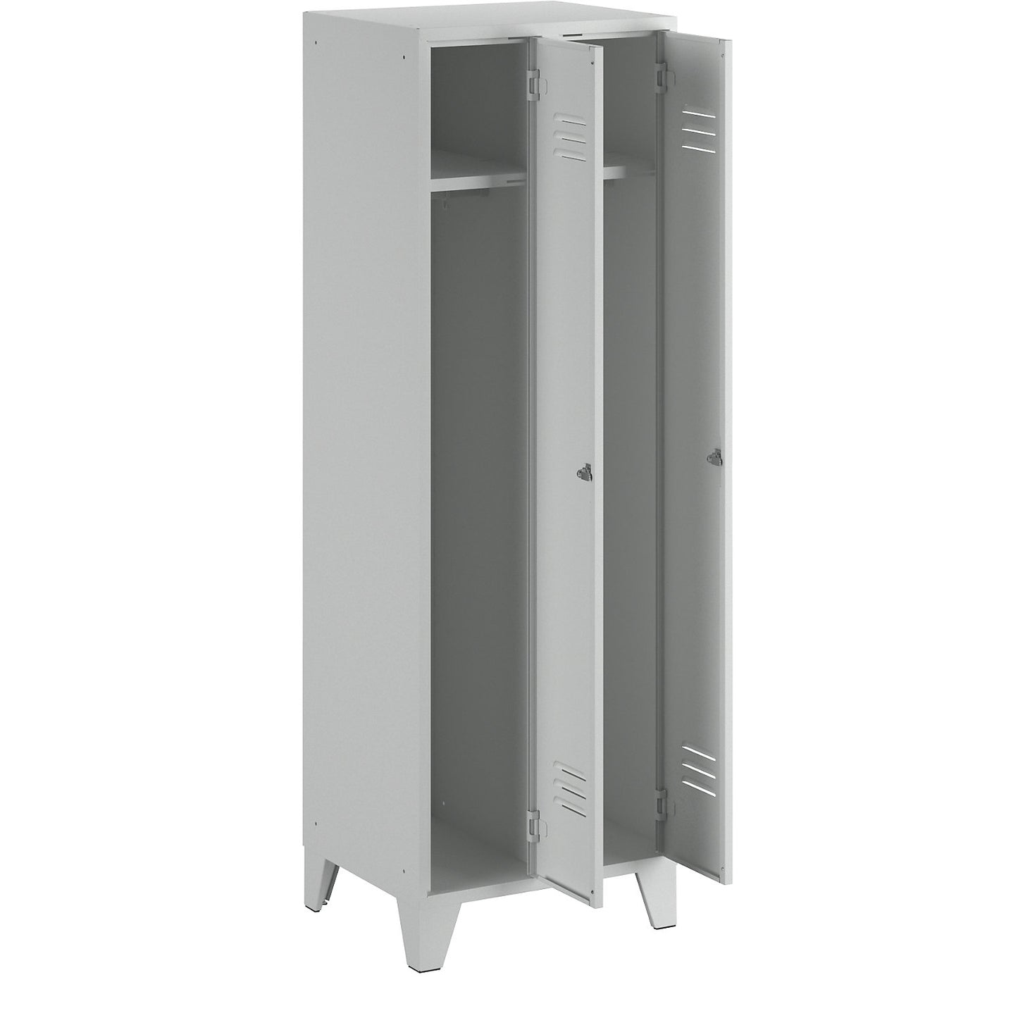 Berlin 2 clothes locker, 2 compartments, light grey, width 600 mm, flat roof shape.