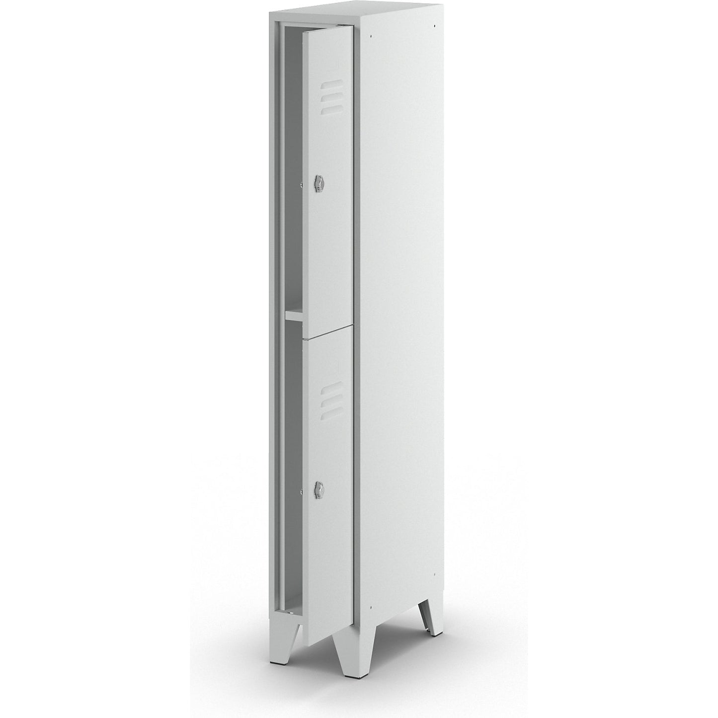 Berlin 2 double deck clothes locker, 1 compartment, light grey, width 300 mm, flat roof shape.