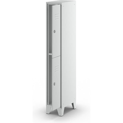 Berlin 2 double deck clothes locker, 1 compartment, light grey, width 300 mm, flat roof shape.