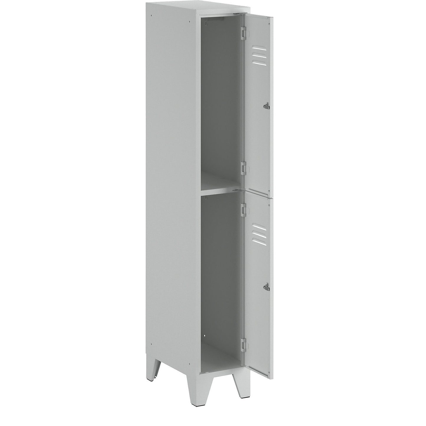 Berlin 2 double deck clothes locker, 1 compartment, light grey, width 300 mm, flat roof shape.