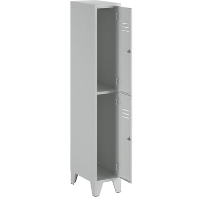 Berlin 2 double deck clothes locker, 1 compartment, light grey, width 300 mm, flat roof shape.