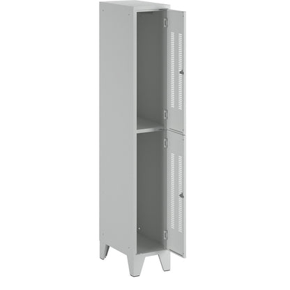 Berlin 1 double deck clothes locker, 1 section, light grey, width 300 mm, 2 compartments.