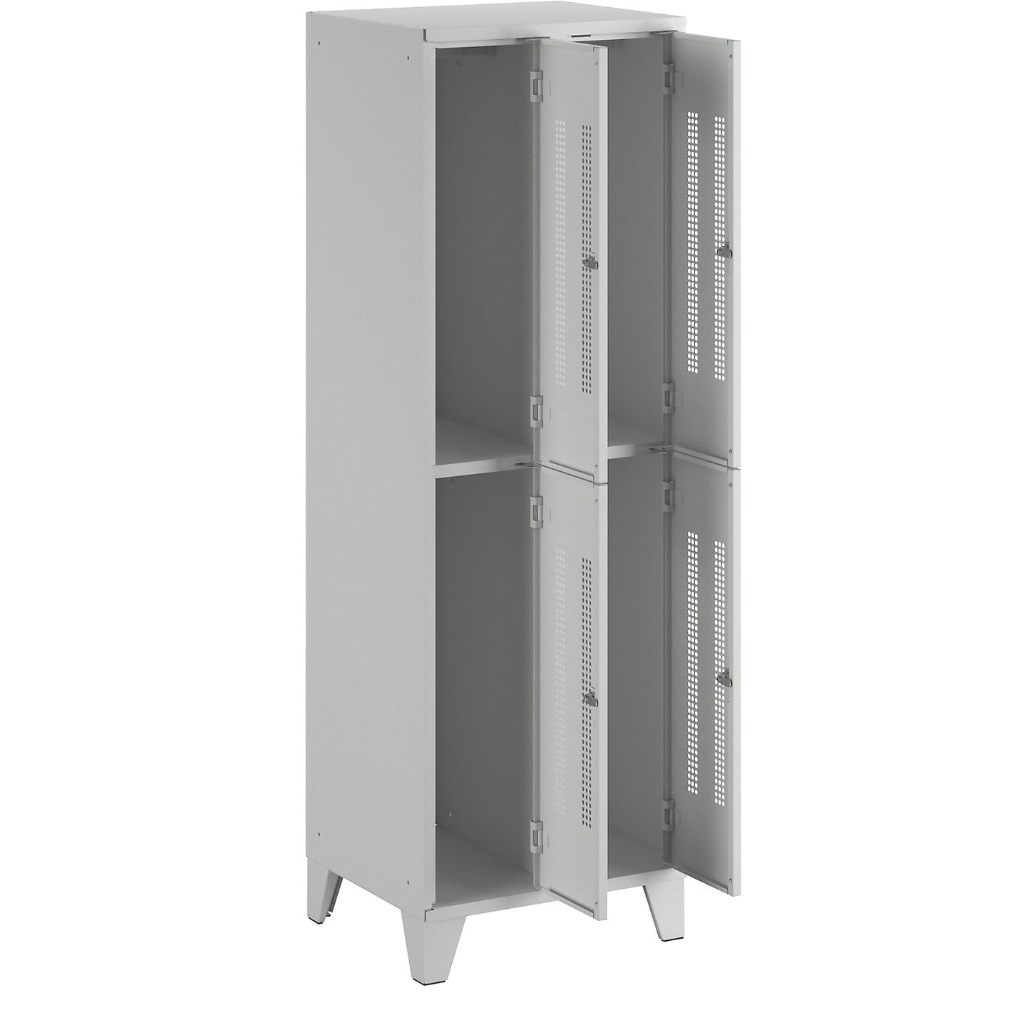 Berlin 1 double deck clothes locker, 2 sections, light grey, width 600 mm, 4 compartments.