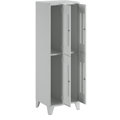 Berlin 1 double deck clothes locker, 2 sections, light grey, width 600 mm, 4 compartments.