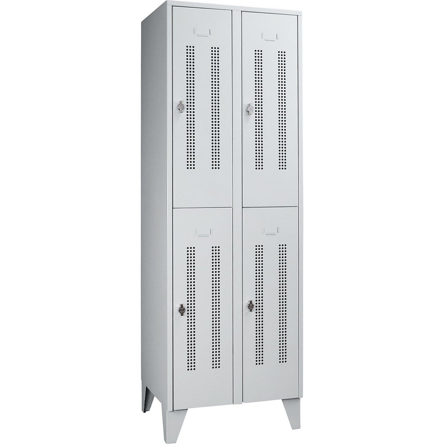 Berlin 1 double deck clothes locker, 2 sections, light grey, width 600 mm, 4 compartments.