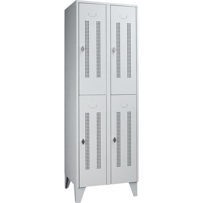 Berlin 1 double deck clothes locker, 2 sections, light grey, width 600 mm, 4 compartments.