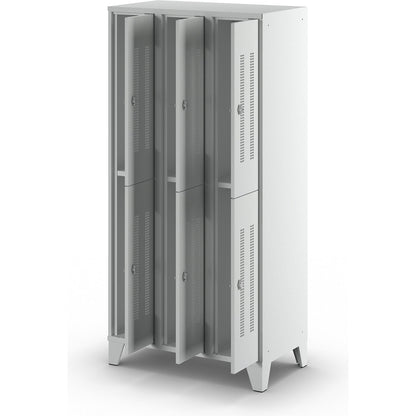 Berlin 1 double deck clothes locker, 3 sections, light grey, width 900 mm, 6 compartments.