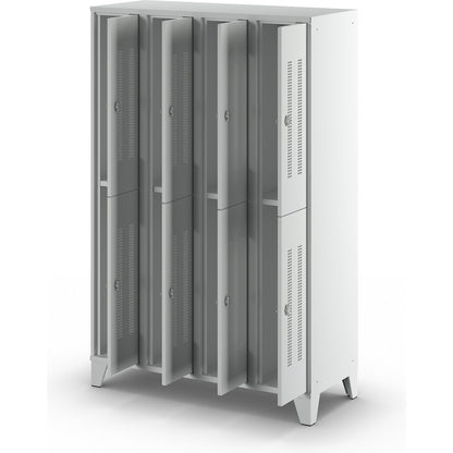 Berlin 1 double deck clothes locker, 4 sections, light grey, width 1200 mm, 8 compartments.
