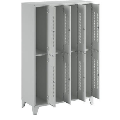 Berlin 1 double deck clothes locker, 4 sections, light grey, width 1200 mm, 8 compartments.