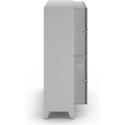 Berlin 2 double deck clothes locker, 5 compartments, light grey, width 1500 mm, flat roof shape.