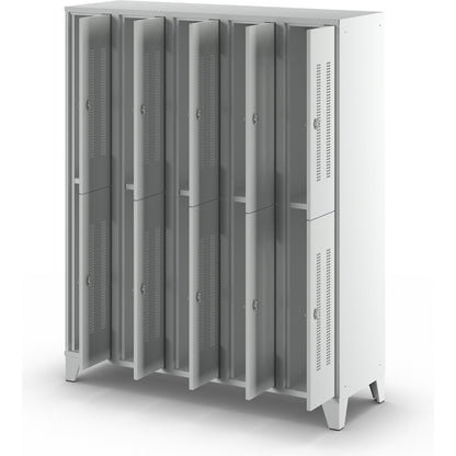 Berlin 1 double deck clothes locker, 5 sections, light grey, width 1500 mm, 10 compartments.