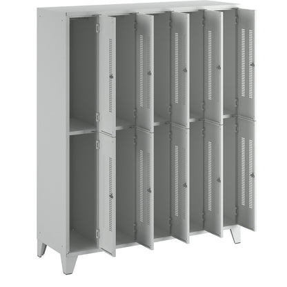 Berlin 1 double deck clothes locker, 5 sections, light grey, width 1500 mm, 10 compartments.