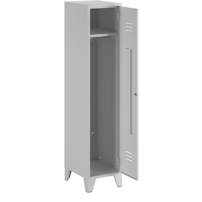 Berlin 2 clothes locker, 1 compartment, light grey, width 400 mm, flat roof shape.