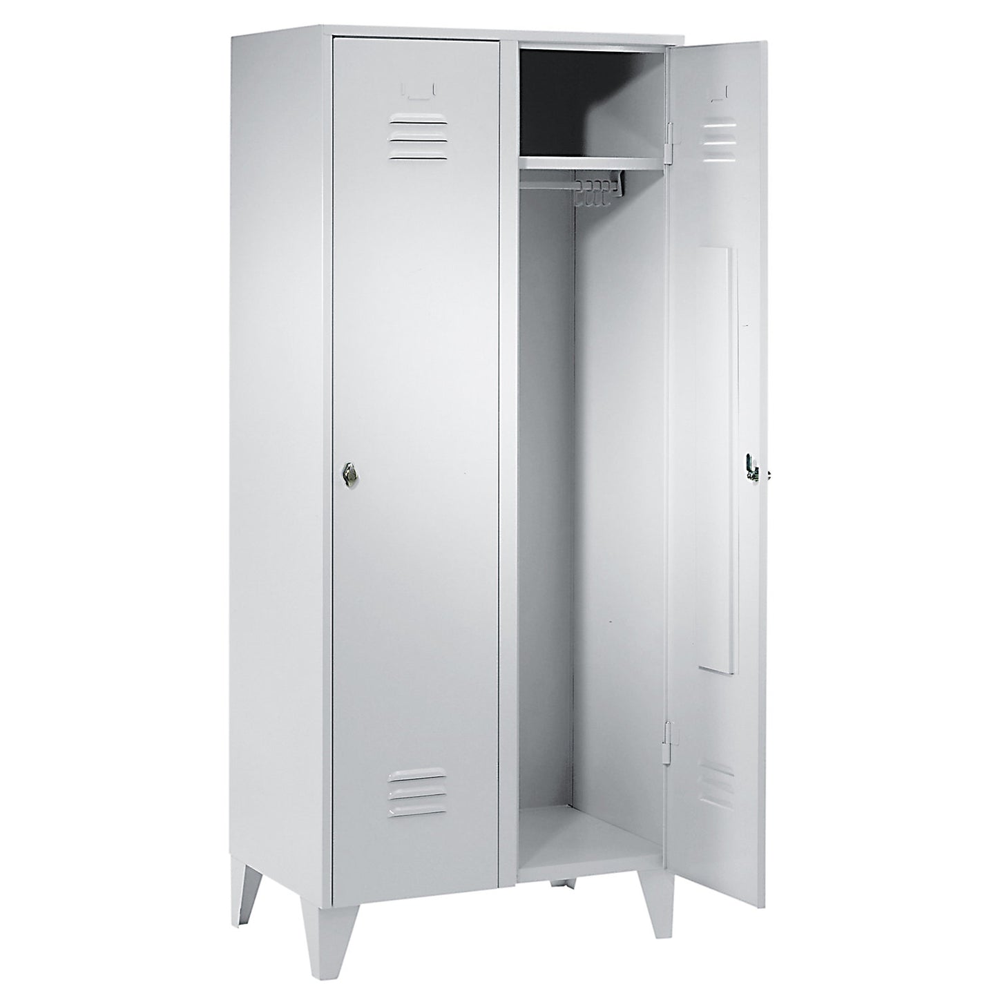 Berlin 2 clothes locker, 2 compartments, light grey, width 800 mm, flat roof shape.