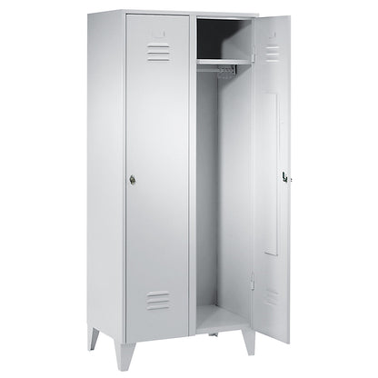 Berlin 2 clothes locker, 2 compartments, light grey, width 800 mm, flat roof shape.