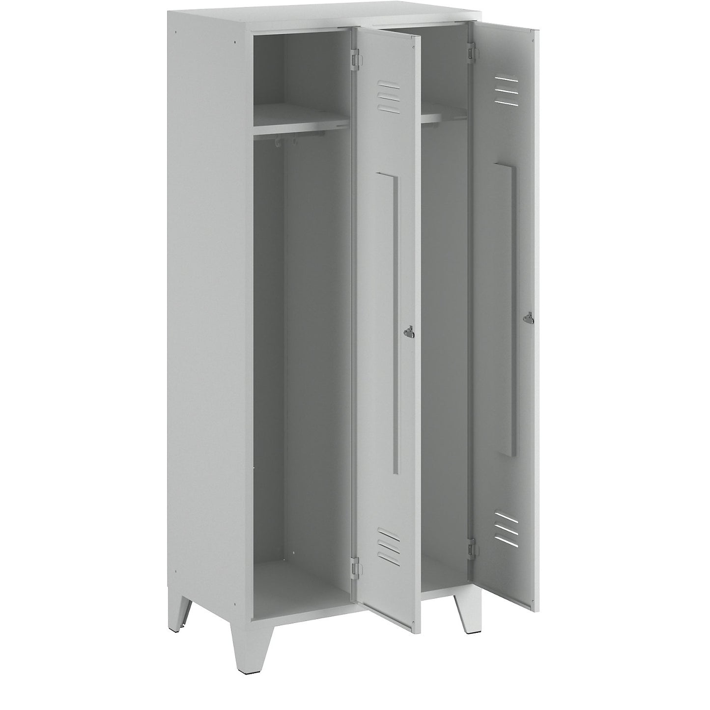 Berlin 2 clothes locker, 2 compartments, light grey, width 800 mm, flat roof shape.