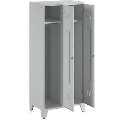 Berlin 2 clothes locker, 2 compartments, light grey, width 800 mm, flat roof shape.