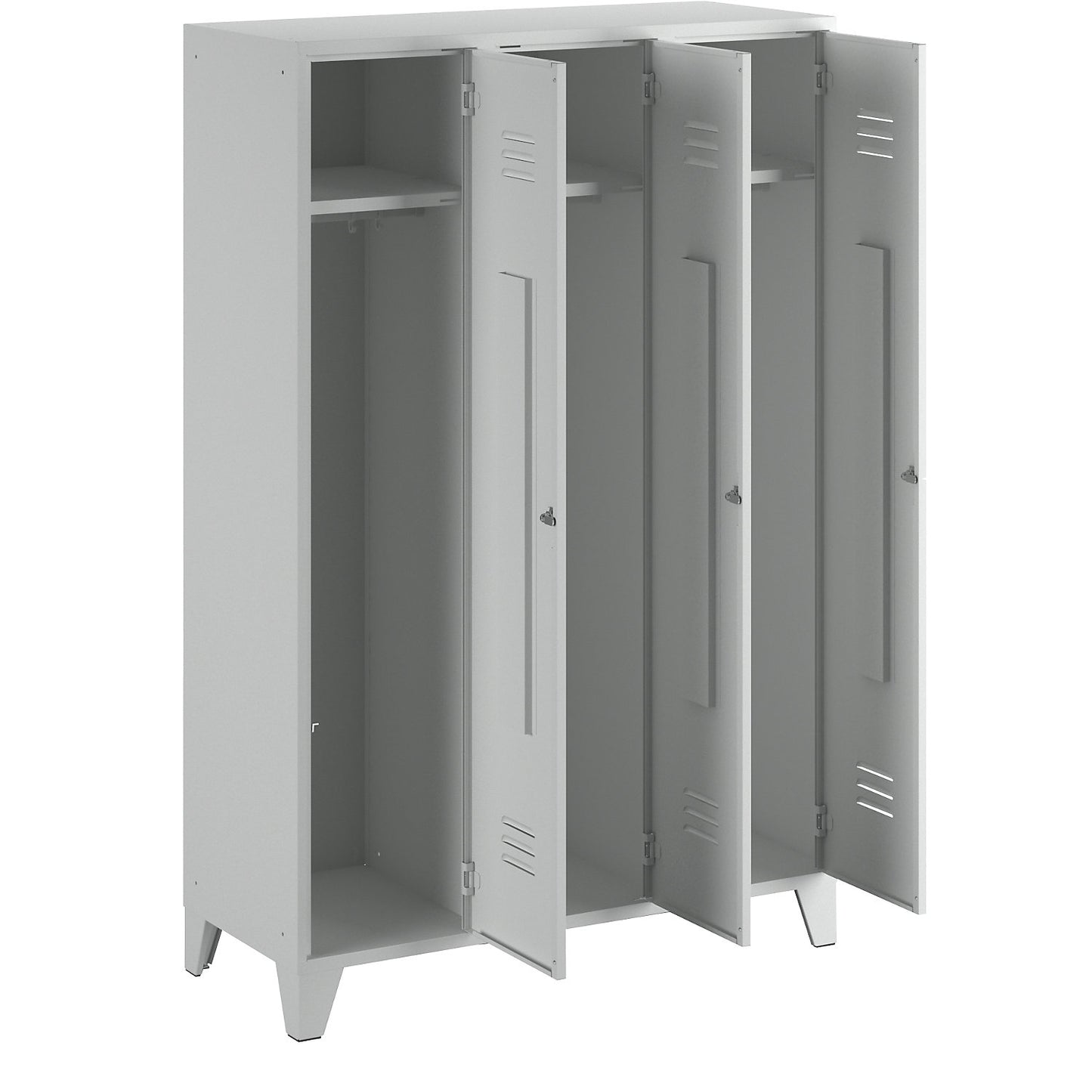 Berlin 2 clothes locker, 3 compartments, light grey, width 1200 mm, flat roof shape.