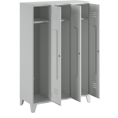 Berlin 2 clothes locker, 3 compartments, light grey, width 1200 mm, flat roof shape.