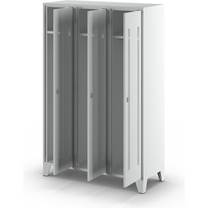 Berlin 1 clothes locker, 3 compartments, light grey, width 1200 mm.