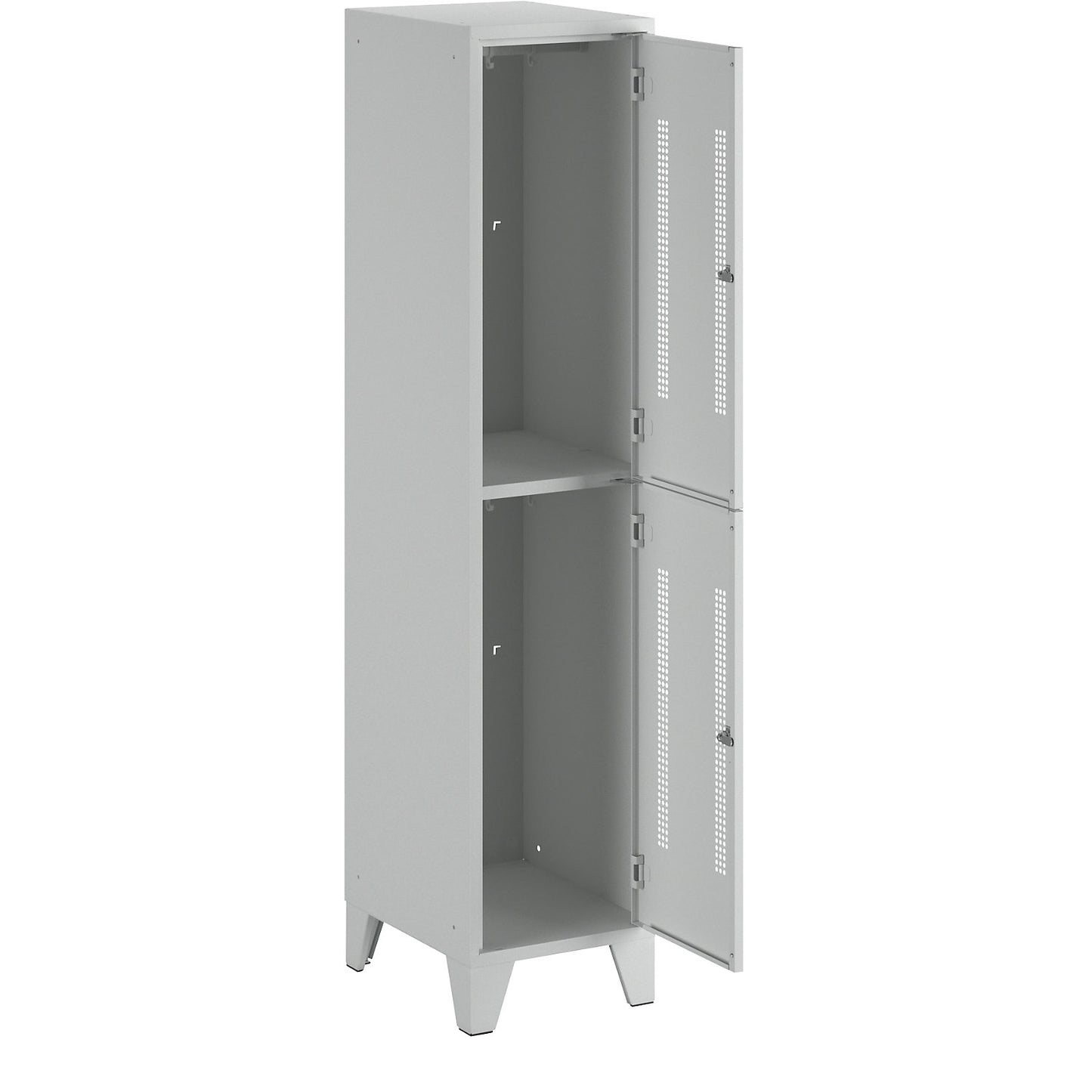 Berlin 1 double deck clothes locker, 1 section, light grey, width 400 mm, 2 compartments.