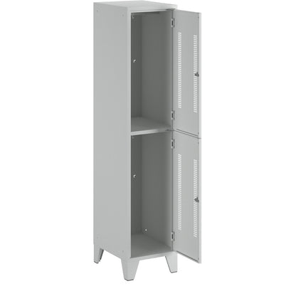 Berlin 1 double deck clothes locker, 1 section, light grey, width 400 mm, 2 compartments.