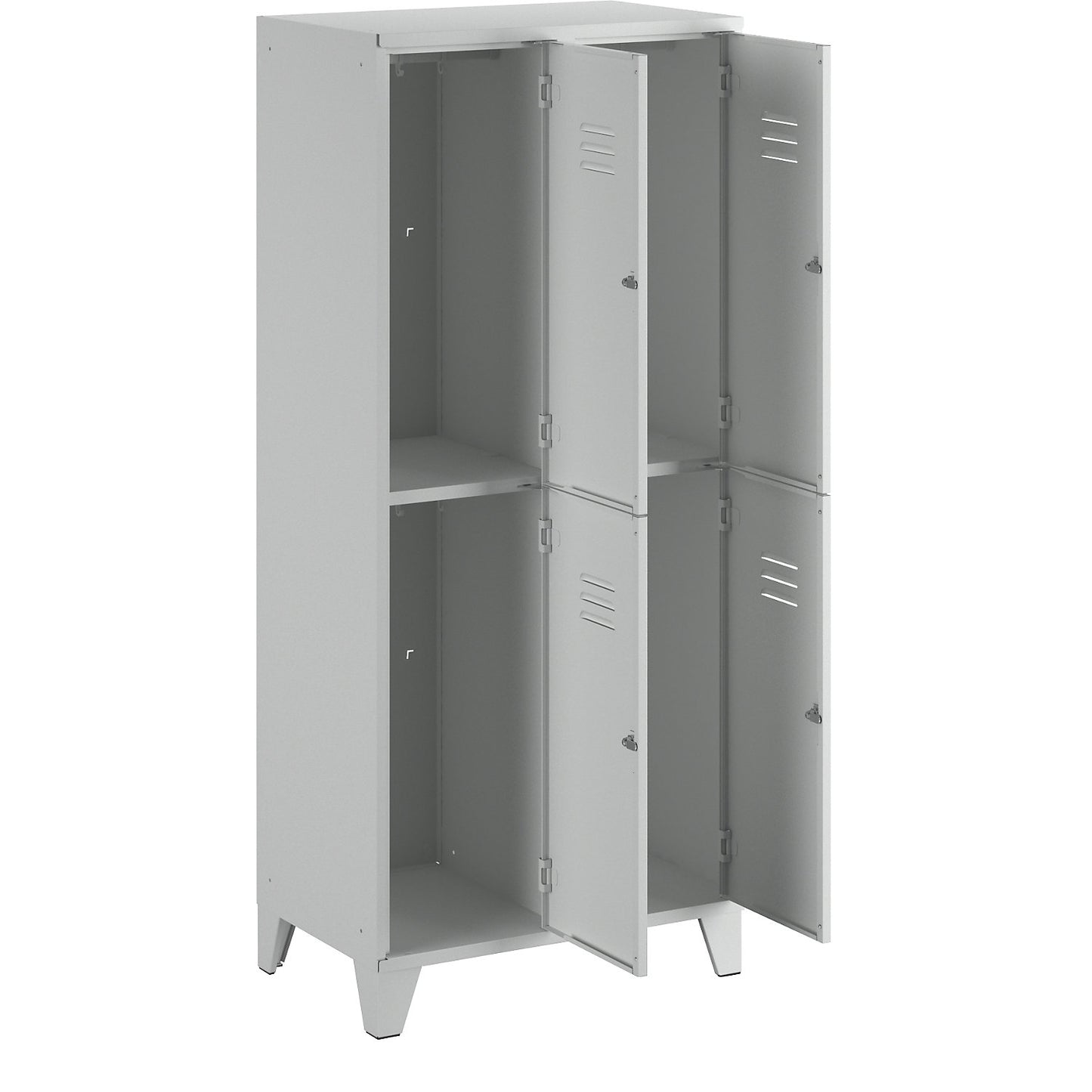 Berlin 2 double deck clothes locker, 2 compartments, light grey, width 800 mm, flat roof shape.