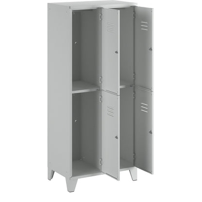 Berlin 2 double deck clothes locker, 2 compartments, light grey, width 800 mm, flat roof shape.