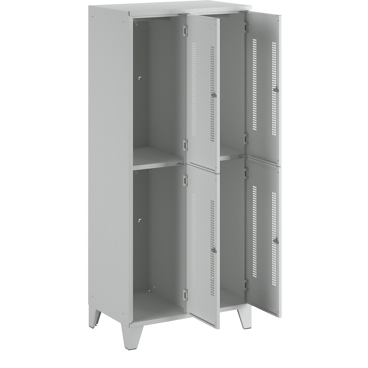 Berlin 1 double deck clothes locker, 2 sections, light grey, width 800 mm, 4 compartments.
