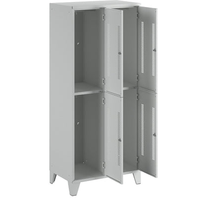 Berlin 1 double deck clothes locker, 2 sections, light grey, width 800 mm, 4 compartments.