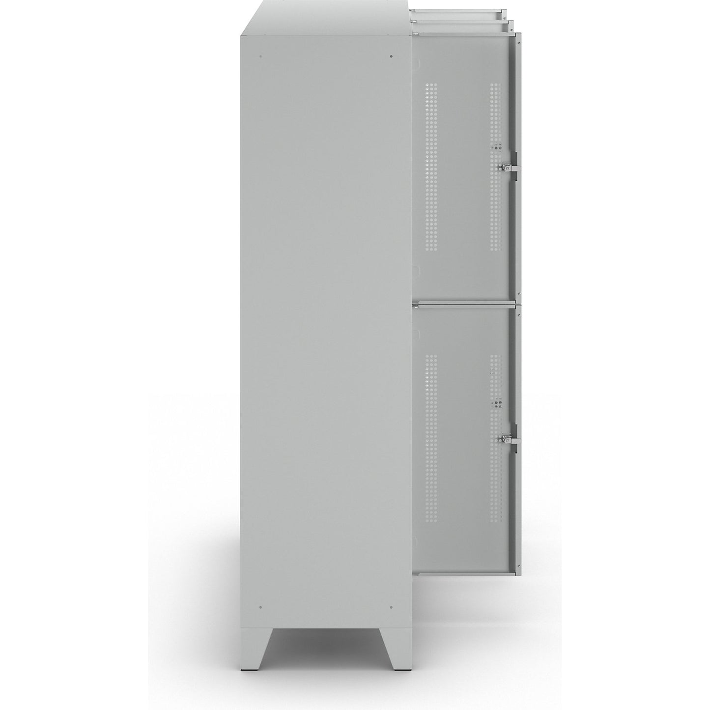 Berlin 1 double deck clothes locker, 3 sections, light grey, width 1200 mm, 6 compartments.
