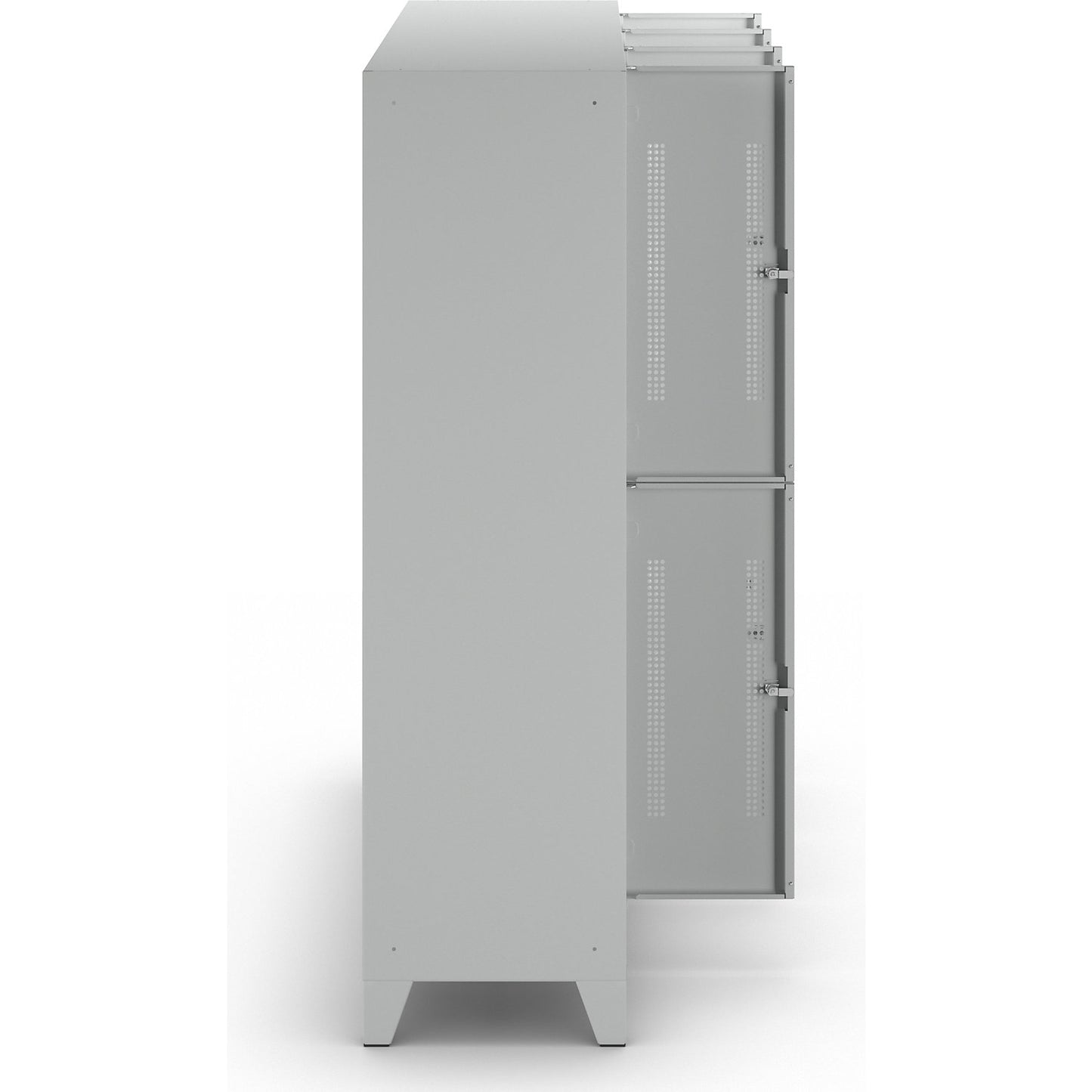 Berlin 1 double deck clothes locker, 4 sections, light grey, width 1600 mm, 8 compartments.